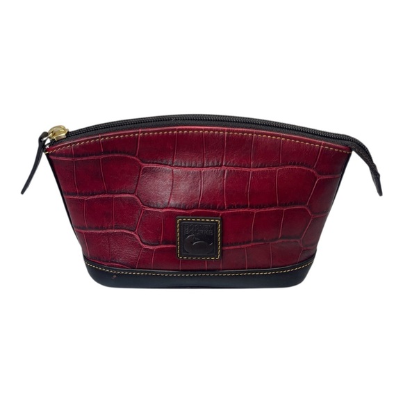Dooney & Bourke Dark Red Brown Crocodile Embossed Small Cosmetic Catchall Pouch - Picture 1 of 14